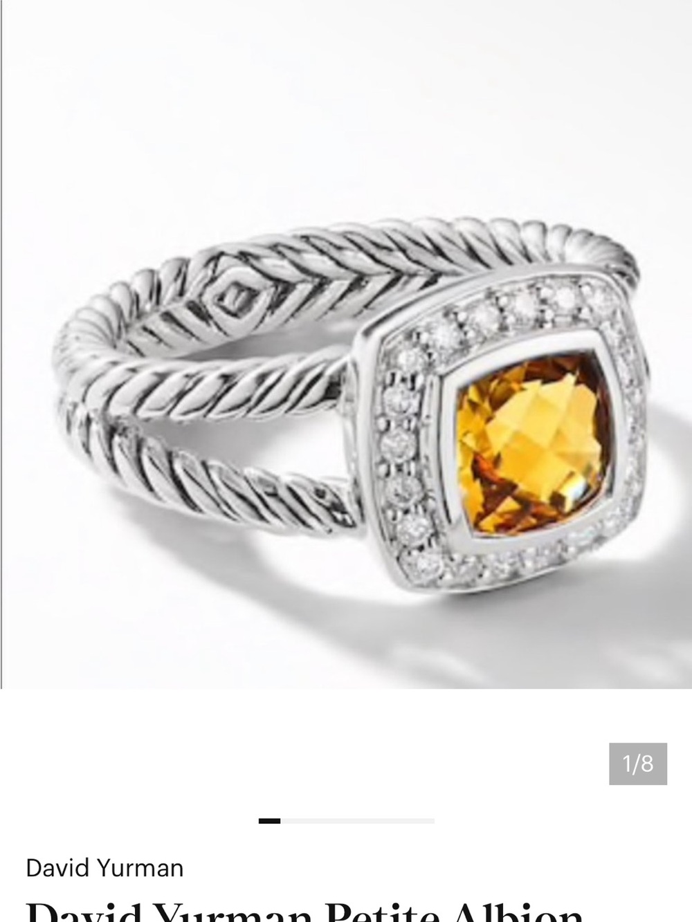 David Yurman Sterling Cable Ring with Golden Citrine and Diamond Halo